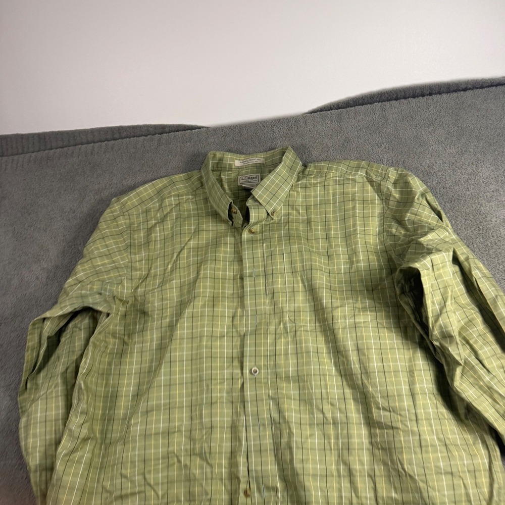 LL Bean Mens XXL Green Plaid Button Down Shirt Wrinkle Resistant Traditional Fit